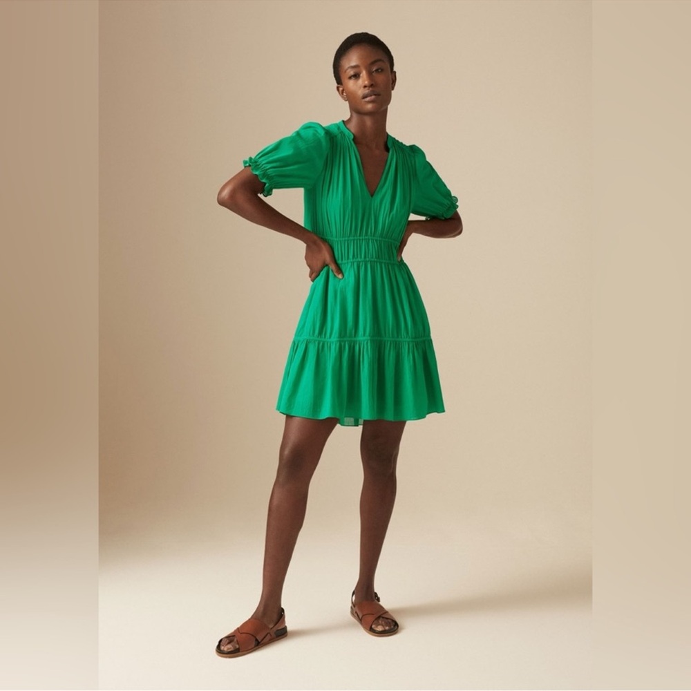 ME+EM • Gathered Cotton Short Dress Parakeet Green